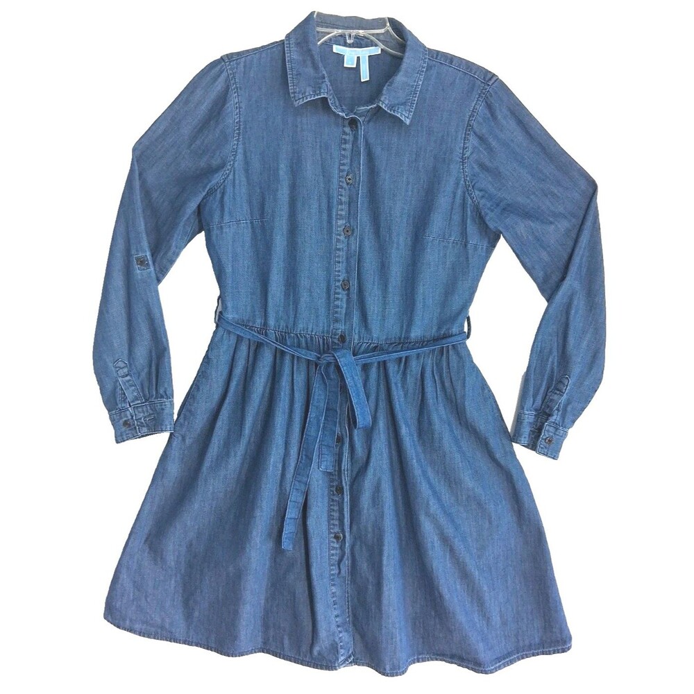 Draper James Dress Women 8 Blue Chambray Button Front Collared Casual Fall